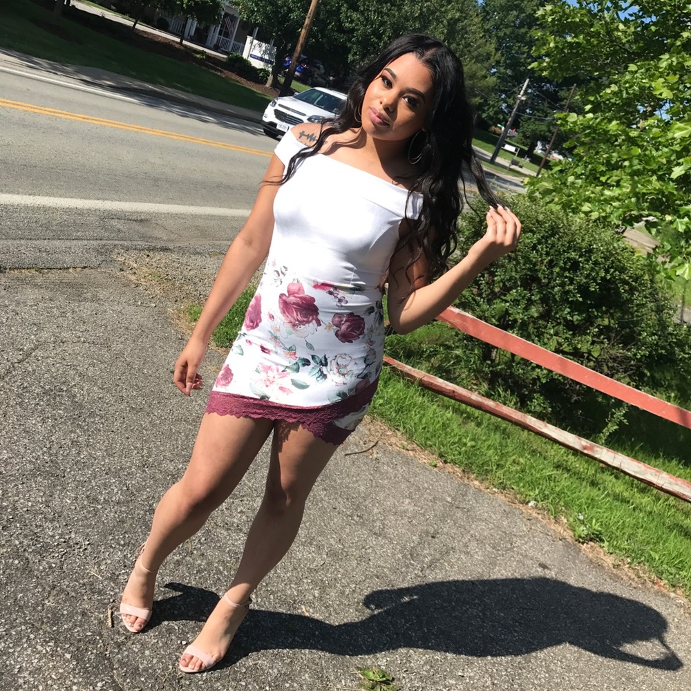 White and floral off shoulder dress